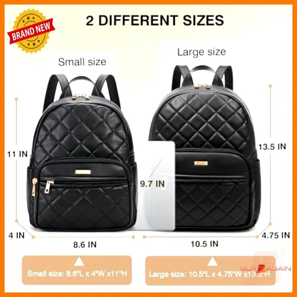Vegan Leather Mini Backpack - Quilted Fashion Purse for Travel Work Shopping